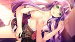  blush breast_grab breasts daikou_wakako game_cg green_eyes koi_saku_miyako_ni_ai_no_yakusoku_wo_~annaffiare~ natsume_eri nipples open_shirt panties possible_duplicate purple_hair seifuku skirt underwear 