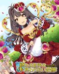  black_hair brown_eyes crown flower heart heart_print juliet_sleeves long_hair long_sleeves mini_crown open_mouth original petals plant puff_and_slash_sleeves puffy_sleeves revenge_of_dragoon ririkuto scepter solo vines 