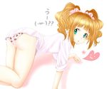  1girl aqua_eyes ass blonde_hair idolmaster panties print_panties short_twintails solo strawberry_panties strawberry_print takatsuki_yayoi twintails underwear 