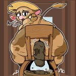 1:1 anthro big_butt bovid bovine braided_hair braided_ponytail butt cattle cellulite clothing excessive_feces eyelashes feces female flies_for_smell hair hat hat_only headgear headgear_only headwear headwear_only heart_symbol hi_res hooves hyper hyper_feces looking_pleasured mammal mary-beth_moo moan mostly_nude mottled narrowed_eyes onomatopoeia ponytail pooping skunkphunk solo sound_effects text thick_thighs wide_hips