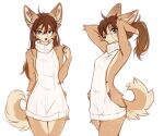 2026 6:5 anthro biped breasts canid canine canis claws clothed clothed_anthro clothed_female clothing cotton_(yshanii) countershade_torso countershading digital_drawing_(artwork) digital_media_(artwork) dingo female fingers front_view fur hair hi_res inner_ear_fluff looking_at_viewer mammal meme meme_clothing simple_background smile solo standing sweater tail topwear tuft virgin_killer_sweater yshanii