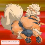 1:1 anus arcanine backsack balls balls_on_ground big_balls big_butt black_anus black_balls black_pawpads bodily_fluids butt canid canine english_text feral fur generation_1_pokemon genitals hi_res knil_(artist) looking_at_viewer looking_back lying male male_feral mammal musk musk_cloud musky_anus musky_balls nintendo orange_body orange_fur pawpads paws perineum pokemon pokemon_(species) puffy_anus rear_view red_eyes solo stripes sweat sweaty_anus sweaty_balls sweaty_butt sweaty_genitalia tail tan_body tan_fur text tongue tongue_out