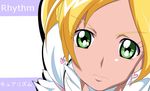  blonde_hair character_name choker cure_rhythm earrings face green_eyes haru_(nature_life) jewelry long_hair magical_girl minamino_kanade precure puffy_sleeves serious solo suite_precure white_choker 