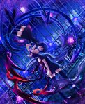  asymmetrical_wings bad_id bad_pixiv_id black_hair blue_eyes cityscape dress dual_persona dutch_angle eel fence flower full_moon grin hand_on_another's_head hands_together houjuu_nue interlocked_fingers iron_bars moon multiple_girls night parted_lips pink_flower pink_rose red_eyes rose rotational_symmetry short_hair skybean smile thighhighs touhou upside-down wings zettai_ryouiki 