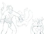  &#22887;&#29246;&#34217;_&#20977;&#12304;kai&#12305; ???_??kai? bancholeomon banchouleomon black_nose bulge comic digimon fear fur g-string gaomon greyscale grin group guilmon hair jockstrap male monochrome plain_background rape_face scalie simple_background sketch standing teeth topless underwear undressing white_background 