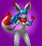  anthro blue_fur breasts chest_tuft eeveelution elpatrixf female fur fusion glaceon grey_fur hi_res nintendo no_nipples pok&#233;mon pok&#233;morph pok&eacute;mon purple_eyes red_fur tuft video_games 