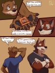 5_fingers anthro black_nose black_pawpads brown_body brown_fur canid canine canis chase_hunter claws clothed clothed_anthro clothed_male clothing comic dialogue duo echo_(game) echo_(series) echo_project english_text fangs finger_claws fingers fur hi_res humanoid_hands jewelry leo_alvarez male male/male mammal multicolored_body multicolored_fur mustelid otter pawpads red_body red_fur red_wolf shirt speech_bubble teeth text tongue topwear two_tone_body two_tone_fur ventkazemaru white_body white_fur wolf