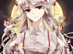  aeolus backlighting expressionless fujiwara_no_mokou full_moon hair_ribbon moon moonlight night red_eyes ribbon silver_hair solo touhou tress_ribbon upper_body 