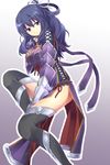  ao_no_kiseki black_legwear eiyuu_densetsu full_body gauntlets gloves gradient gradient_background half_updo long_hair migime1 purple_background purple_eyes purple_hair rixia_mao side_slit solo thighhighs white_background 