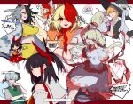  6+girls :d ahoge animal_print arm_behind_head arm_up ascot bird_wings black_ascot black_gloves black_hair black_hairband blonde_hair bow braid breasts buttons clothes_grab collar_grab commentary_request cow_horns cow_print cow_tail crossed_arms crossed_bandaids crying crying_with_eyes_open detached_sleeves dress ear_piercing ebisu_eika expressionless feathered_wings fingerless_gloves flying_sweatdrops frilled_dress frills fuuga_(perv_rsity) gloves gohei green_skirt green_vest hair_between_eyes hair_bow hair_over_one_eye hair_ribbon hair_tubes hairband hakurei_reimu hat hat_ribbon high_collar highres horns kirisame_marisa konpaku_youmu konpaku_youmu_(ghost) large_breasts long_earlobes long_hair long_sleeves looking_at_viewer midriff multicolored_hair multiple_girls navel neckwear_grab niwatari_kutaka nontraditional_miko one_eye_closed open_mouth orange_ascot paw_print piercing ponytail puffy_short_sleeves puffy_sleeves red_bow red_eyes red_hair red_ribbon ribbon ribbon-trimmed_sleeves ribbon_trim rock shirt short_sleeves single_braid sitting skirt smile split-color_hair stack stomach tail tank_top tears thinking touhou translation_request tress_ribbon two-tone_hair upper_body ushizaki_urumi vest white_bow white_dress white_hair white_ribbon white_shirt wide_sleeves wily_beast_and_weakest_creature wings witch_hat yellow_eyes yellow_tank_top 