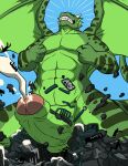 2012 abs ambiguous_gender anthro balls bared_teeth big_penis biped blue_background bodily_fluids clenched_teeth cum cum_on_ground cumshot destruction dragon ejaculation erection extreme_size_difference eyes_closed fangs foreskin frill_(anatomy) genital_fluids genitals glans green_balls green_body green_penis green_scales grin group hi_res horn humanoid humanoid_genitalia humanoid_penis larger_anthro larger_male macro male membrane_(anatomy) membranous_frill mythological_creature mythological_scalie mythology navel nipple_fetish nipple_pinch nipple_play nipples nude nude_anthro nude_male partially_retracted_foreskin penis pinch pinching_own_nipple pink_glans rampage rubble scales scalie sharp_teeth simple_background size_difference smaller_ambiguous smaller_humanoid smile solo_focus subway tail teeth teren toothy_grin vein veiny_penis wfa white_horn wings