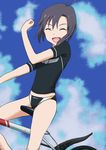  bicycle black_hair closed_eyes ground_vehicle highres idolmaster idolmaster_(classic) kikuchi_makoto male_swimwear navel riding shinkuoh short_hair swim_trunks swimsuit swimwear 