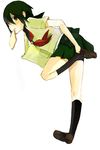  achi_dyna androgynous bag black_hair food food_in_mouth gakuen_kino kino kino_no_tabi kneehighs late_for_school mouth_hold school_uniform short_hair skirt socks solo sweat toast toast_in_mouth 