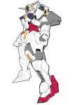  alternate_color alternate_universe commentary full_body green_eyes gundam gundam_calibarn gundam_suisei_no_majo highres kuroiwa_cookie mecha mobile_suit no_humans redesign robot science_fiction solo standing v-fin white_background 