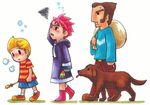  2boys artist_request black_eyes blonde_hair blush boney brown_hair dog duster_(mother) fever gameplay_mechanics kumatora lowres lucas mother_(game) mother_3 multiple_boys pink_hair quiff short_hair 