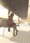  animal_ears bench blonde_hair commentary_request dusk long_hair original ritsuki sitting skirt solo train_station 