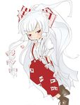  aneko bangs blush chibi closed_mouth expressionless fujiwara_no_mokou long_hair long_sleeves looking_at_viewer pants red_eyes shirt silver_hair simple_background solo suspenders touhou very_long_hair white_background white_shirt 