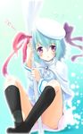  ? aqua_hair bad_id bad_pixiv_id blush bow hat kneehighs komone_ushio oar original purple_eyes rifa_tellu_anelethea short_hair skirt socks solo staff 