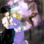  blonde_hair brown_eyes brown_hair ghostly_field_club hat maribel_hearn multiple_girls necktie seki_juuen touhou usami_renko 