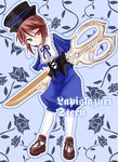  brown_hair frills hat heterochromia mabuchoco_m pantyhose rozen_maiden scissors short_hair solo souseiseki 