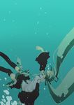  aqua_hair closed_eyes detached_sleeves hatsune_miku long_hair necktie skirt solo thighhighs twintails underwater very_long_hair vocaloid yamiko 