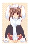  animal_ears animal_slippers bad_id bad_pixiv_id brown_hair bunny bunny_ears bunny_slippers heart long_hair original red_eyes slippers solo squatting takei_ooki thighhighs 