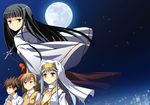  3girls himegami_aisa index kamijou_touma misaka_mikoto moon multiple_girls night star to_aru_majutsu_no_index yuuji 