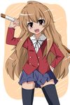  aisaka_taiga bad_id bad_pixiv_id bokken shiratori_serano solo sword thighhighs toradora! weapon wooden_sword 