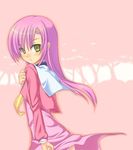  artist_request hayate_no_gotoku! katsura_hinagiku long_hair looking_back lowres pink_hair school_uniform solo yellow_eyes 