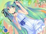  dress green_eyes green_hair hatsune_miku hikari_no long_hair musical_note smile solo sundress twintails very_long_hair vocaloid 