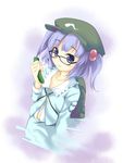  backpack bag bespectacled blue_eyes blue_hair cucumber glasses hair_bobbles hair_ornament kawashiro_nitori key ogami_kazuki pinky_out solo touhou twintails two_side_up 