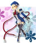  bad_id bad_pixiv_id beret blazblue blonde_hair blue_footwear bolverk boots gloves gun handgun hat inaho178 necktie noel_vermillion solo thighhighs weapon zettai_ryouiki 