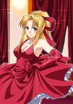  blonde_hair blue_eyes dress elbow_gloves gloves inue_shinsuke kiriya_erika pantyhose ponytail ribbon solo tsuyokiss 