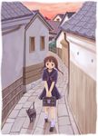  alley bag braid cat mizuna_tomomi original school_uniform serafuku solo twin_braids 