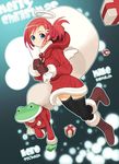  blue_eyes christmas frog gift halo original ponytail red_hair sango_(53box) santa_costume solo thighhighs wings zettai_ryouiki 