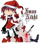  bad_id bad_pixiv_id blood braid chibi christmas death hair_ribbon hat knife madotsuki mogeko_(okegom) pantyhose ribbon sack santa_costume santa_hat solo twin_braids yume_nikki 