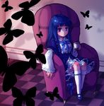  artist_request blue_hair board_game bug butterfly chair chess dress easy_chair frederica_bernkastel insect long_hair purple_eyes sitting solo tea umineko_no_naku_koro_ni 