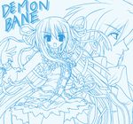  1girl al_azif blue blue_background daijuuji_kurou demonbane hair_ribbon long_hair monochrome ribbon waiai 