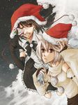  christmas detached_sleeves elbow_gloves gloves hat inubashiri_momiji kon-9 multiple_girls one_eye_closed santa_hat shameimaru_aya snow touhou 