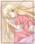  bed blonde_hair fate_testarossa long_hair lyrical_nanoha mahou_shoujo_lyrical_nanoha one_eye_closed pajamas panties red_eyes solo underwear 