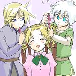  blonde_hair cain_highwind cecil_harvey child final_fantasy final_fantasy_iv hairdressing long_hair lowres masu_(artist) multiple_boys oekaki rosa_farrell short_twintails twintails white_hair younger 
