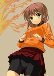  amaa_(chou_dennou_jidai) bike_shorts brown_hair copyright_request green_eyes short_hair skirt solo 