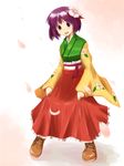  flower hieda_no_akyuu japanese_clothes kanoe_soushi kimono purple_eyes purple_hair short_hair solo touhou 