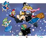  alice_margatroid antennae azuki_osamitsu blonde_hair bloomers blue_hair blush book bow braid broom broom_riding cape chibi christmas cirno daiyousei doll dress fairy_wings frills green_eyes green_hair guitar hairband hat hat_bow ice instrument kirisame_marisa lantern light_particles mittens multiple_girls runny_nose santa_costume scarf shanghai_doll short_hair socks touhou underwear wings wriggle_nightbug you're_doing_it_wrong yuri 