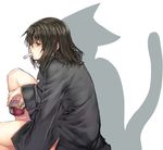  black_hair cat food haagen-dazs ice_cream kara_no_kyoukai mouth_hold ryougi_shiki shadow short_hair solo tenkuu_sphere 