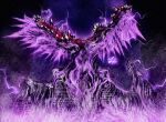  1other adel_(elden_ring) alternate_form aura black_background clawed_wings commentary crystal deadpool_yuchan dragon elden_ring elden_ring_nightreign highres lightning monster monster_focus no_eyes no_humans open_mouth purple_theme screaming signature solo teeth wings 