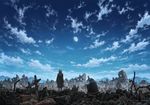  2girls cloak cloud moon multiple_girls robe rubble ruins scenery shirakaba_toshiharu sky venus_&amp;_braves 