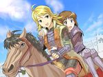  armor food g-tetsu hagiwara_yukiho horse hoshii_miki idolmaster idolmaster_(classic) idolmaster_1 multiple_girls onigiri reins 