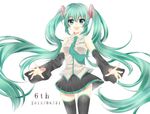  2013 bad_id bad_pixiv_id dated detached_sleeves green_eyes green_hair hatsune_miku highres long_hair necktie open_mouth shina_(tori-sai10) skirt solo thighhighs twintails very_long_hair vocaloid white_background 