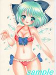  alternate_hair_color aqua_eyes aqua_hair bikini blush bow breasts cirno cleavage hair_bow halter_top halterneck ice ice_wings marker_(medium) medium_breasts navel pastel_(medium) polka_dot polka_dot_bikini polka_dot_swimsuit sample short_hair smile solo swimsuit touhou traditional_media wings yuu_(pangya0403) 